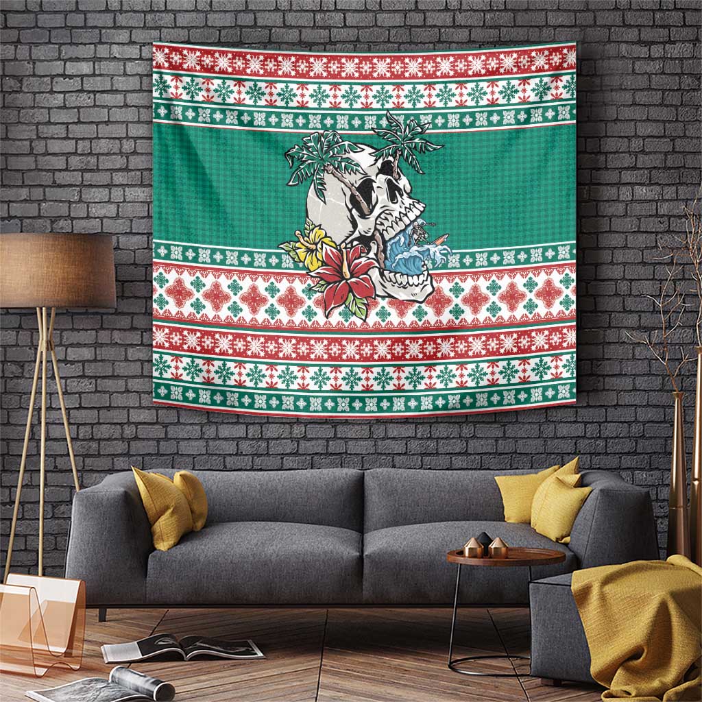 Hawaiian Skull Surfs Tapestry Mele Kalikimaka Palaka Quilt Pattern - Polynesian Pride