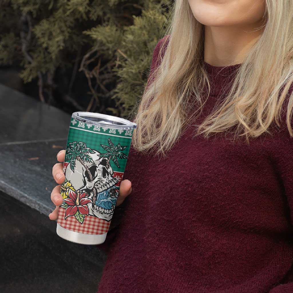 Hawaiian Skull Surfs Tumbler Cup Mele Kalikimaka Palaka Quilt Pattern - Polynesian Pride