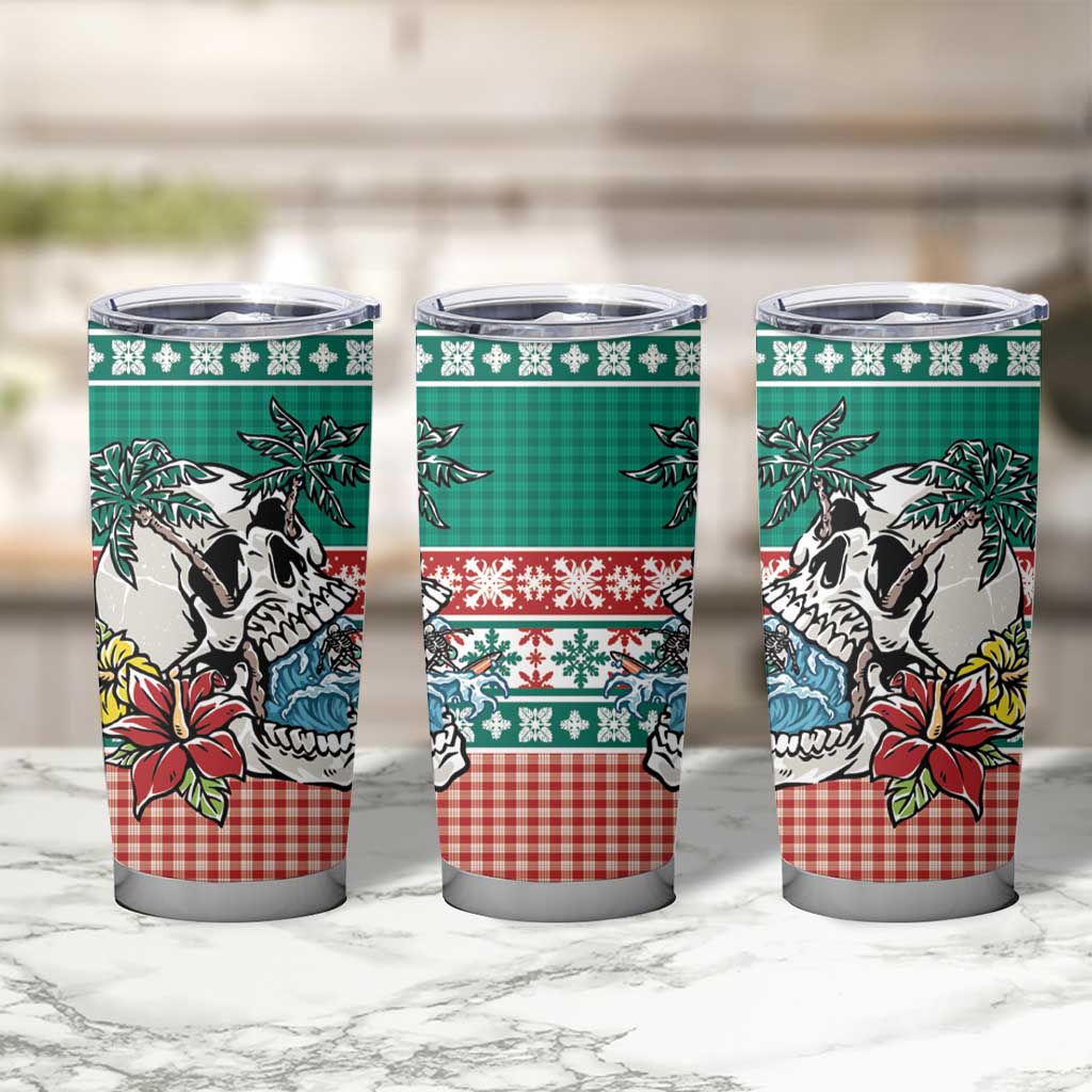 Hawaiian Skull Surfs Tumbler Cup Mele Kalikimaka Palaka Quilt Pattern - Polynesian Pride