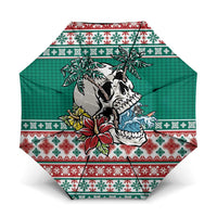 Hawaiian Skull Surfs Umbrella Mele Kalikimaka Palaka Quilt Pattern LT9 One Size Folded 11.42 inch Opened Diameter 37.4 inch Green - Polynesian Pride