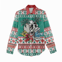 Hawaiian Skull Surfs Women Casual Shirt Mele Kalikimaka Palaka Quilt Pattern - Polynesian Pride