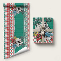 Hawaiian Skull Surfs Wrapping Paper Mele Kalikimaka Palaka Quilt Pattern LT9 58" × 23" Green - Polynesian Pride