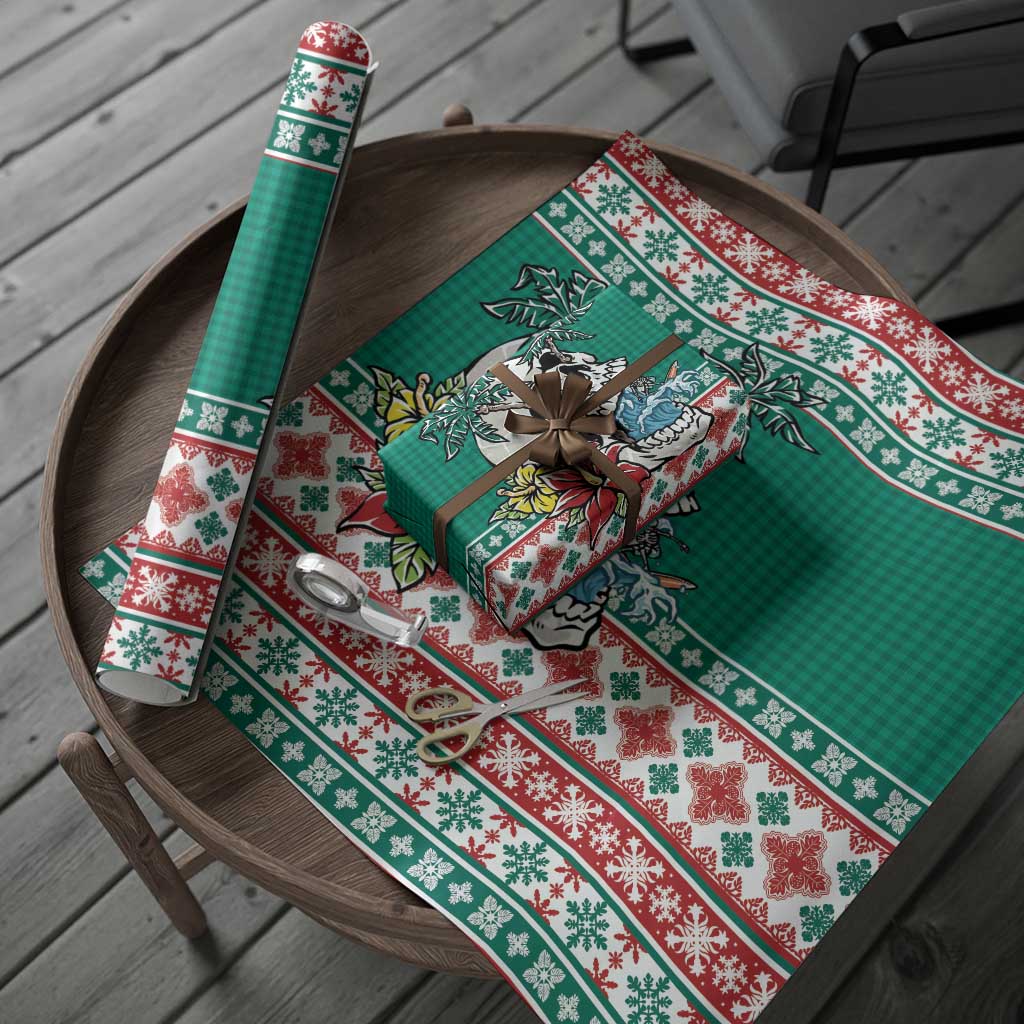 Hawaiian Skull Surfs Wrapping Paper Mele Kalikimaka Palaka Quilt Pattern LT9 - Polynesian Pride