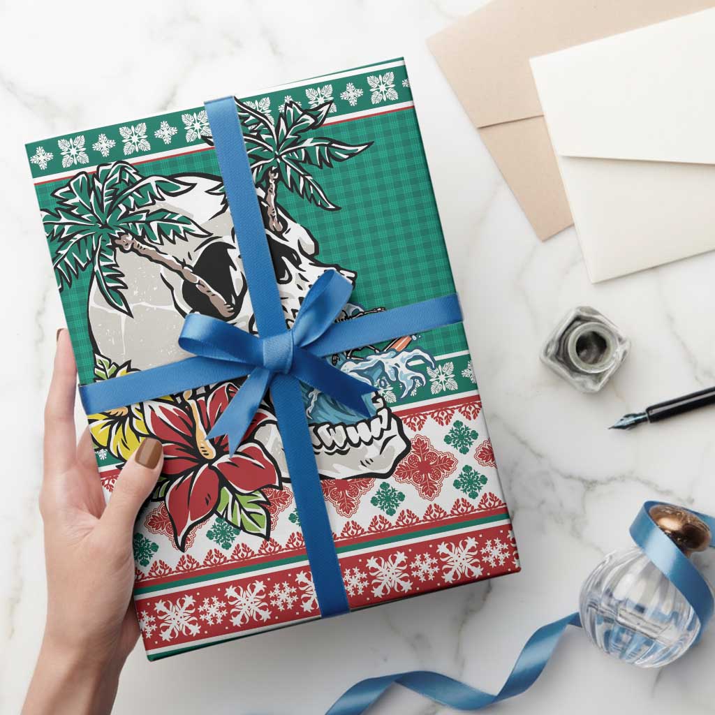 Hawaiian Skull Surfs Wrapping Paper Mele Kalikimaka Palaka Quilt Pattern LT9 - Polynesian Pride