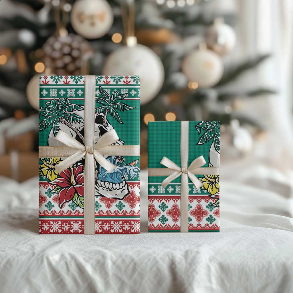 Hawaiian Skull Surfs Wrapping Paper Mele Kalikimaka Palaka Quilt Pattern LT9 - Polynesian Pride