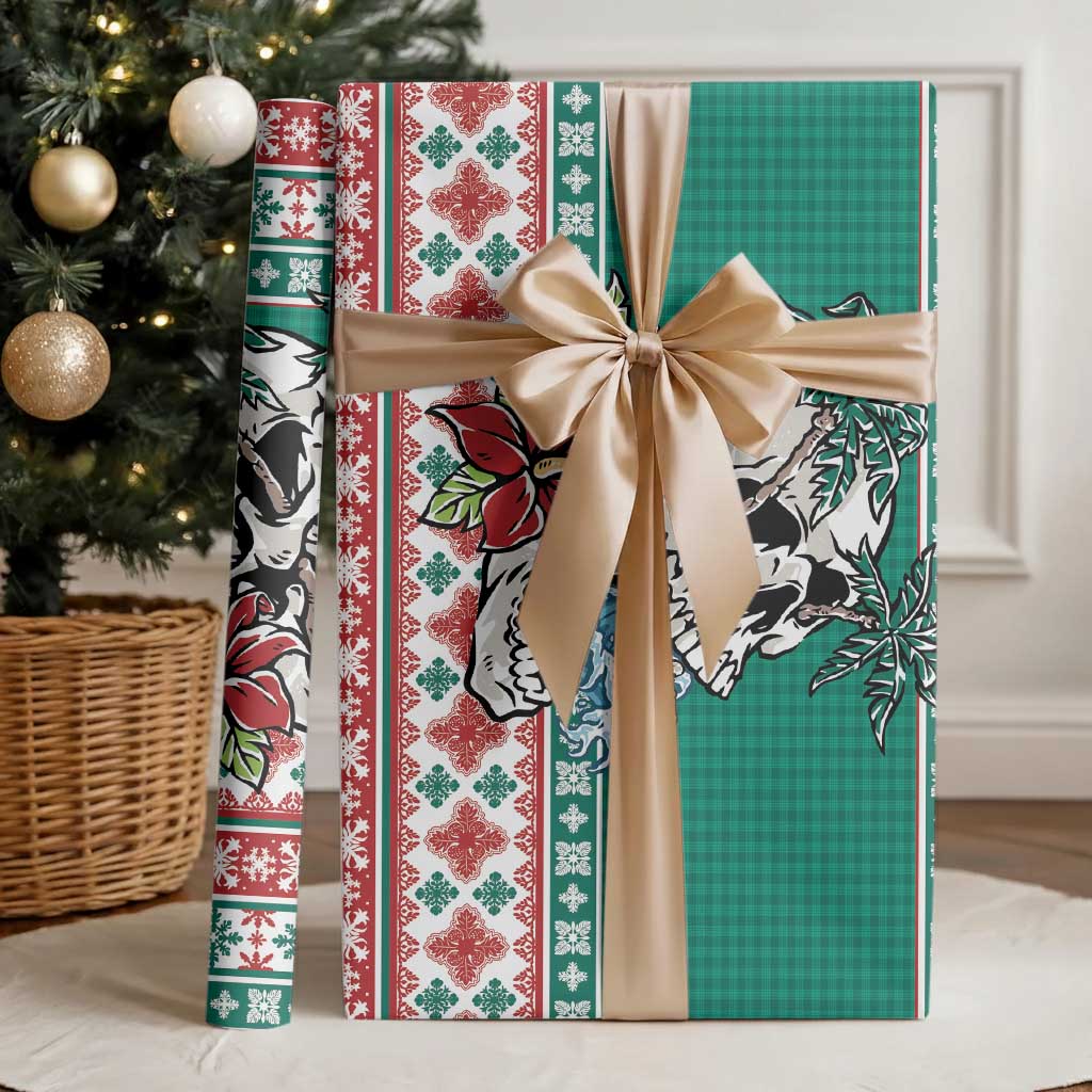 Hawaiian Skull Surfs Wrapping Paper Mele Kalikimaka Palaka Quilt Pattern LT9 - Polynesian Pride