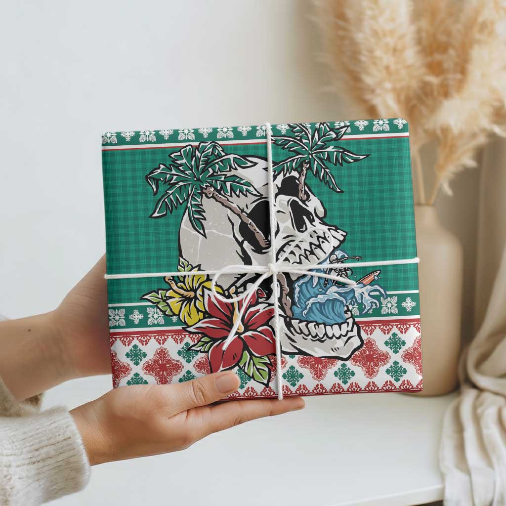 Hawaiian Skull Surfs Wrapping Paper Mele Kalikimaka Palaka Quilt Pattern LT9 - Polynesian Pride