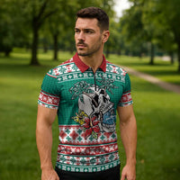 Hawaiian Skull Surfs Zipper Polo Shirt Mele Kalikimaka Palaka Quilt Pattern - Polynesian Pride