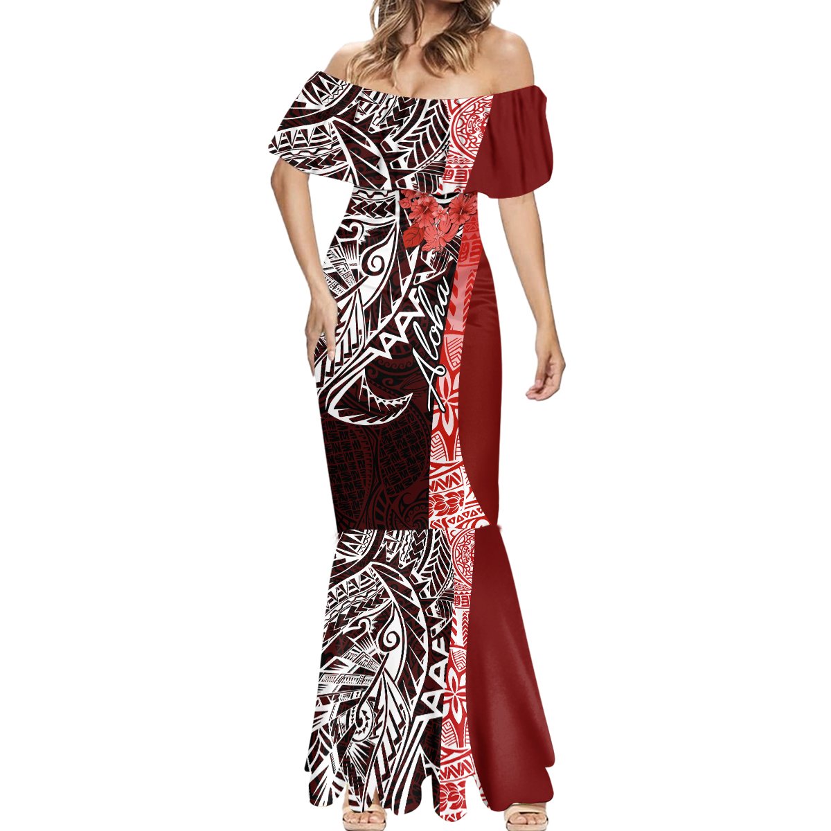 Aloha Vintage Hawaii Tribal Mermaid Dress Red Style LT9 - Polynesian Pride