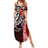 Aloha Vintage Hawaii Tribal Summer Maxi Dress Red Style LT9 Women Red - Polynesian Pride