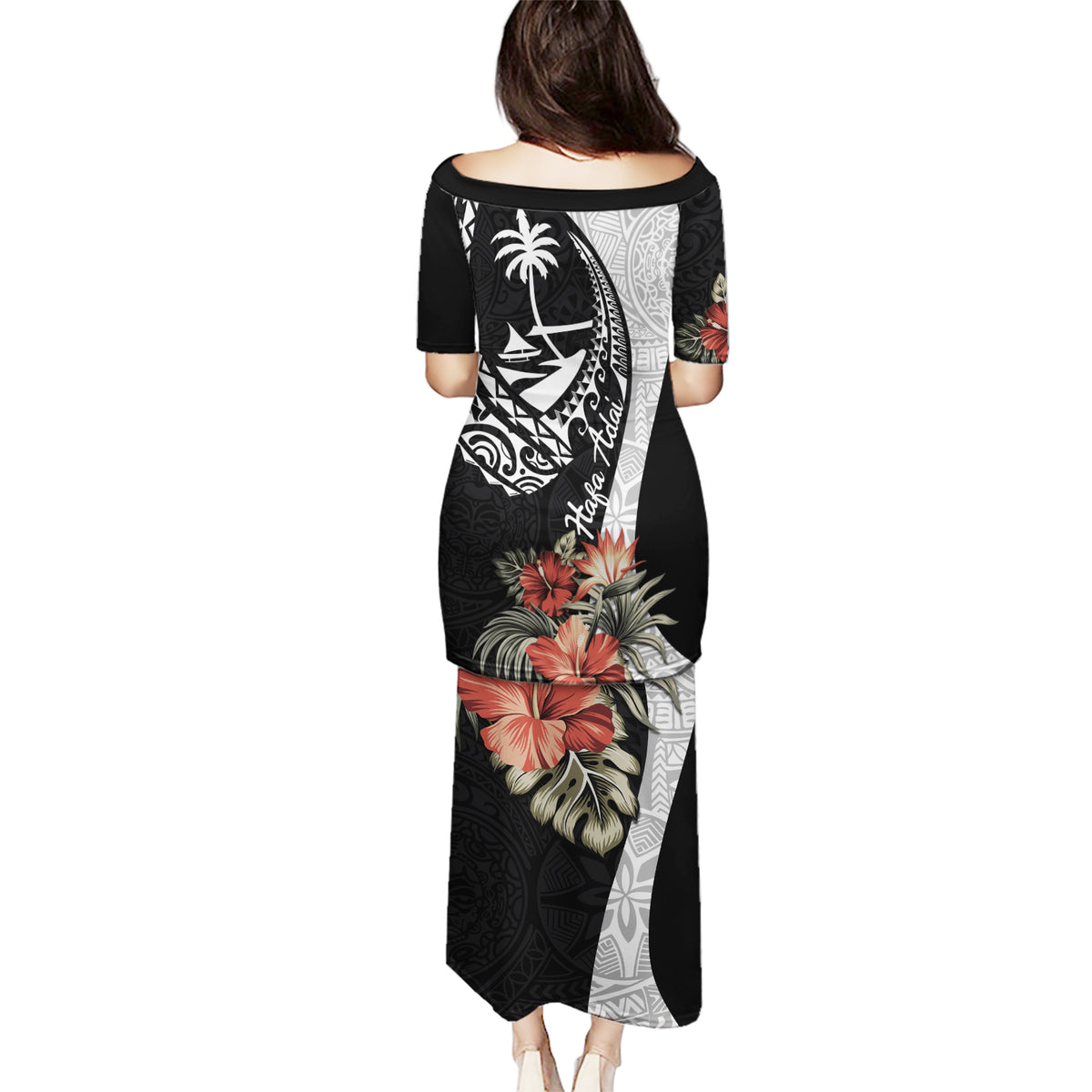 Hafa Adai Guam Puletasi Tropical Flowers with Polynesian Pattern LT9 - Polynesian Pride