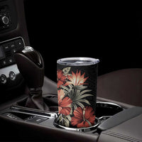 Guam Hafa Adai Tumbler Cup Tropical Flowers with Polynesian Pattern