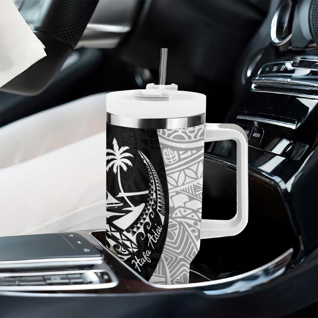 Guam Hafa Adai Tumbler With Handle Tropical Flowers with Polynesian Pattern