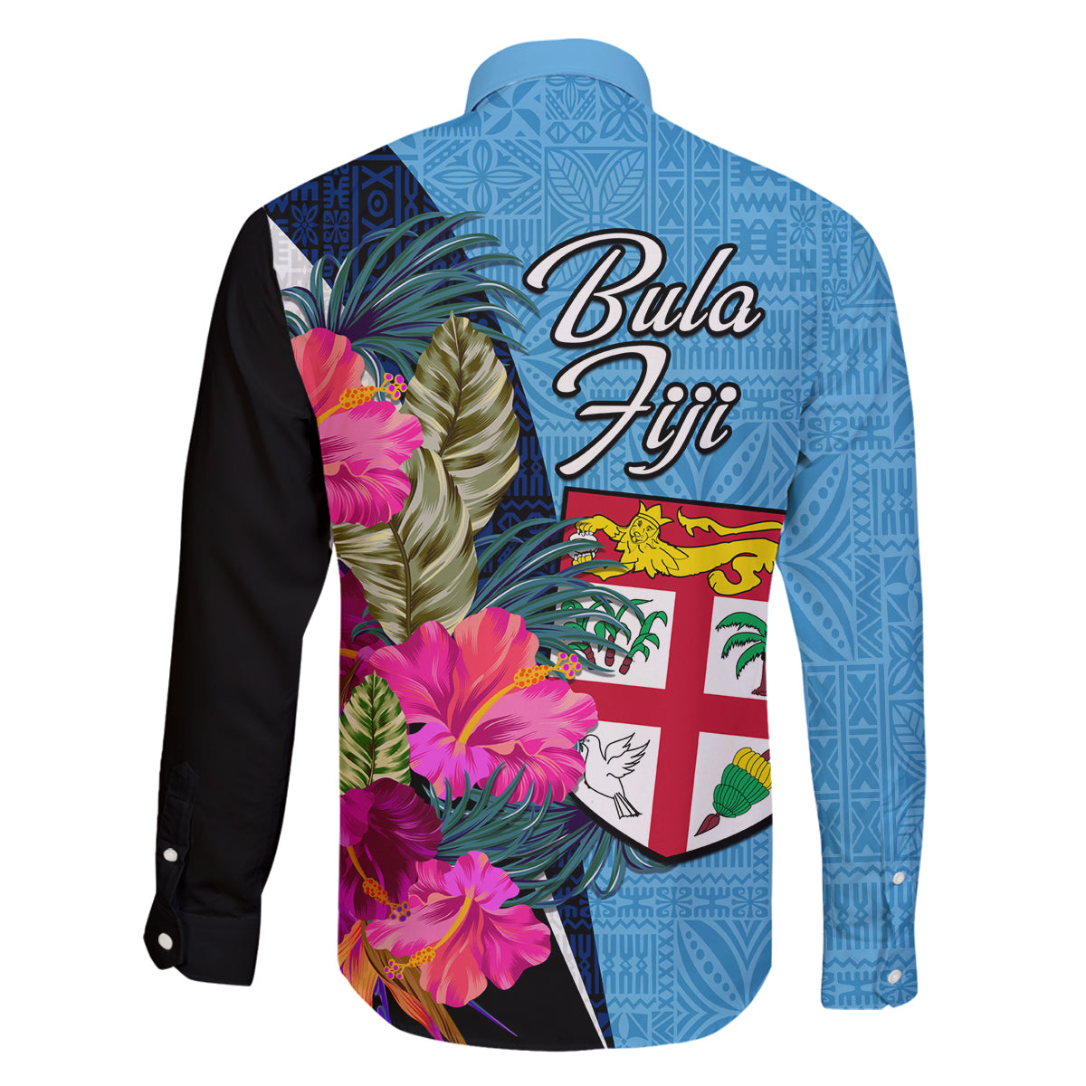 Bula Fiji Vintage Fijian Masi Pattern Family Matching Off Shoulder Maxi Dress and Hawaiian Shirt Blue Unique LT9 - Polynesian Pride