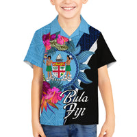 Bula Fiji Vintage Fijian Masi Pattern Family Matching Tank Maxi Dress and Hawaiian Shirt Blue Unique LT9 Son's Shirt Blue - Polynesian Pride
