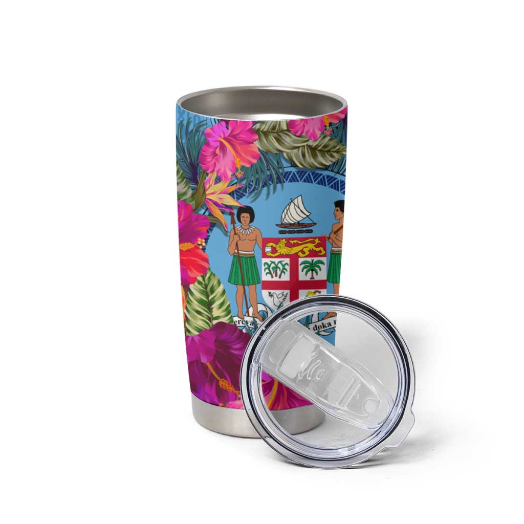 Bula Fiji Vintage Fijian Masi Pattern Tumbler Cup Blue Unique