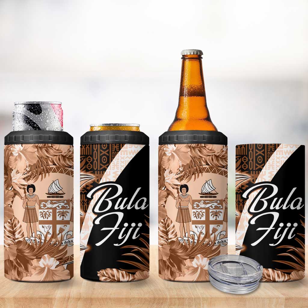 Bula Fiji Vintage Fijian Masi Pattern 4 in 1 Can Cooler Tumbler Peach Fuzz Unique LT9 - Polynesian Pride