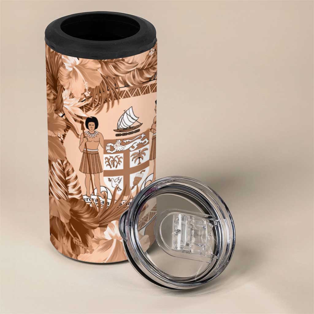 Bula Fiji Vintage Fijian Masi Pattern 4 in 1 Can Cooler Tumbler Peach Fuzz Unique LT9 - Polynesian Pride