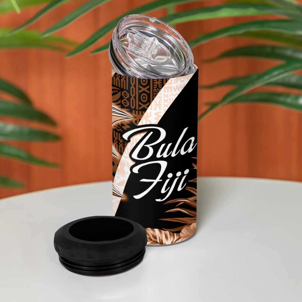 Bula Fiji Vintage Fijian Masi Pattern 4 in 1 Can Cooler Tumbler Peach Fuzz Unique LT9 - Polynesian Pride