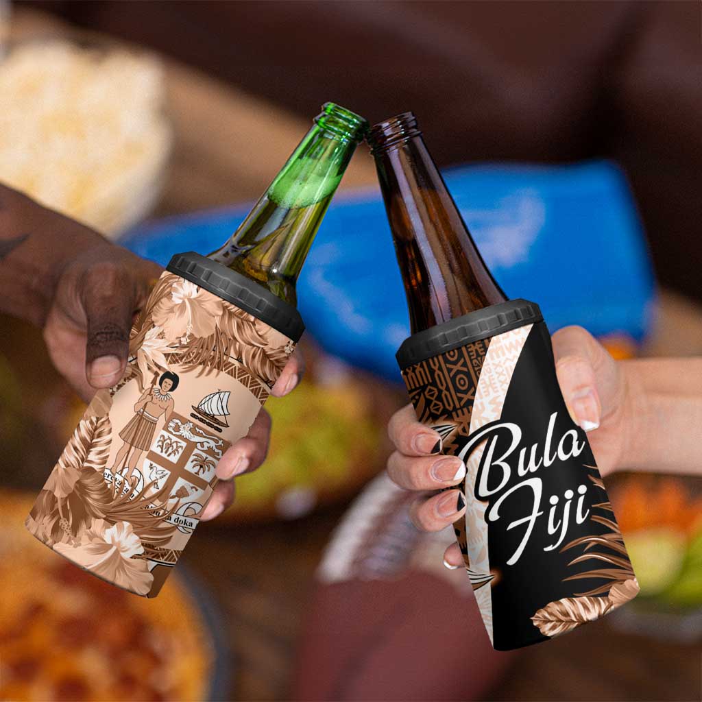 Bula Fiji Vintage Fijian Masi Pattern 4 in 1 Can Cooler Tumbler Peach Fuzz Unique LT9 - Polynesian Pride
