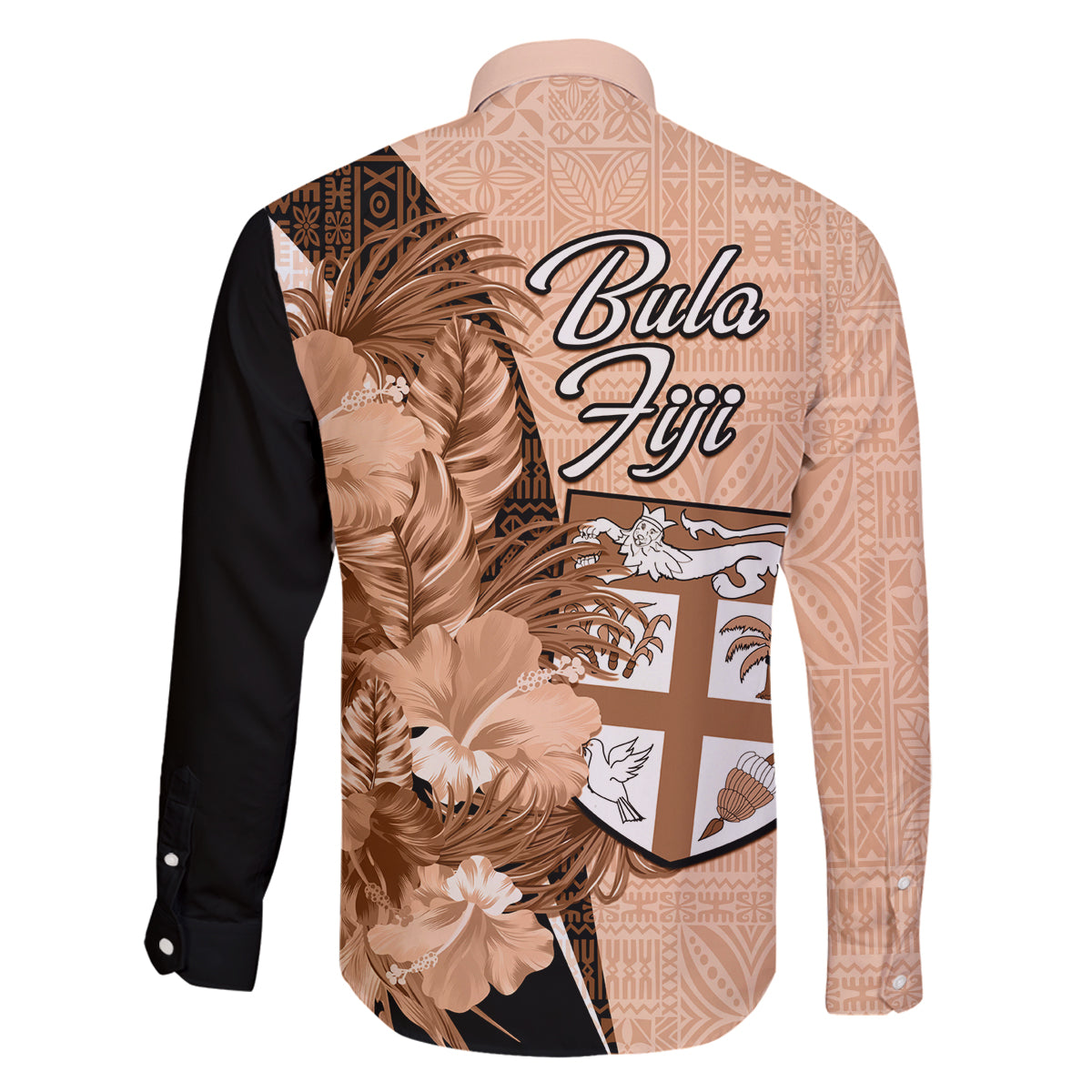 Bula Fiji Vintage Fijian Masi Pattern Family Matching Off Shoulder Maxi Dress and Hawaiian Shirt Peach Fuzz Unique LT9 - Polynesian Pride