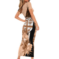Bula Fiji Vintage Fijian Masi Pattern Family Matching Short Sleeve Bodycon Dress and Hawaiian Shirt Peach Fuzz Unique LT9 - Polynesian Pride
