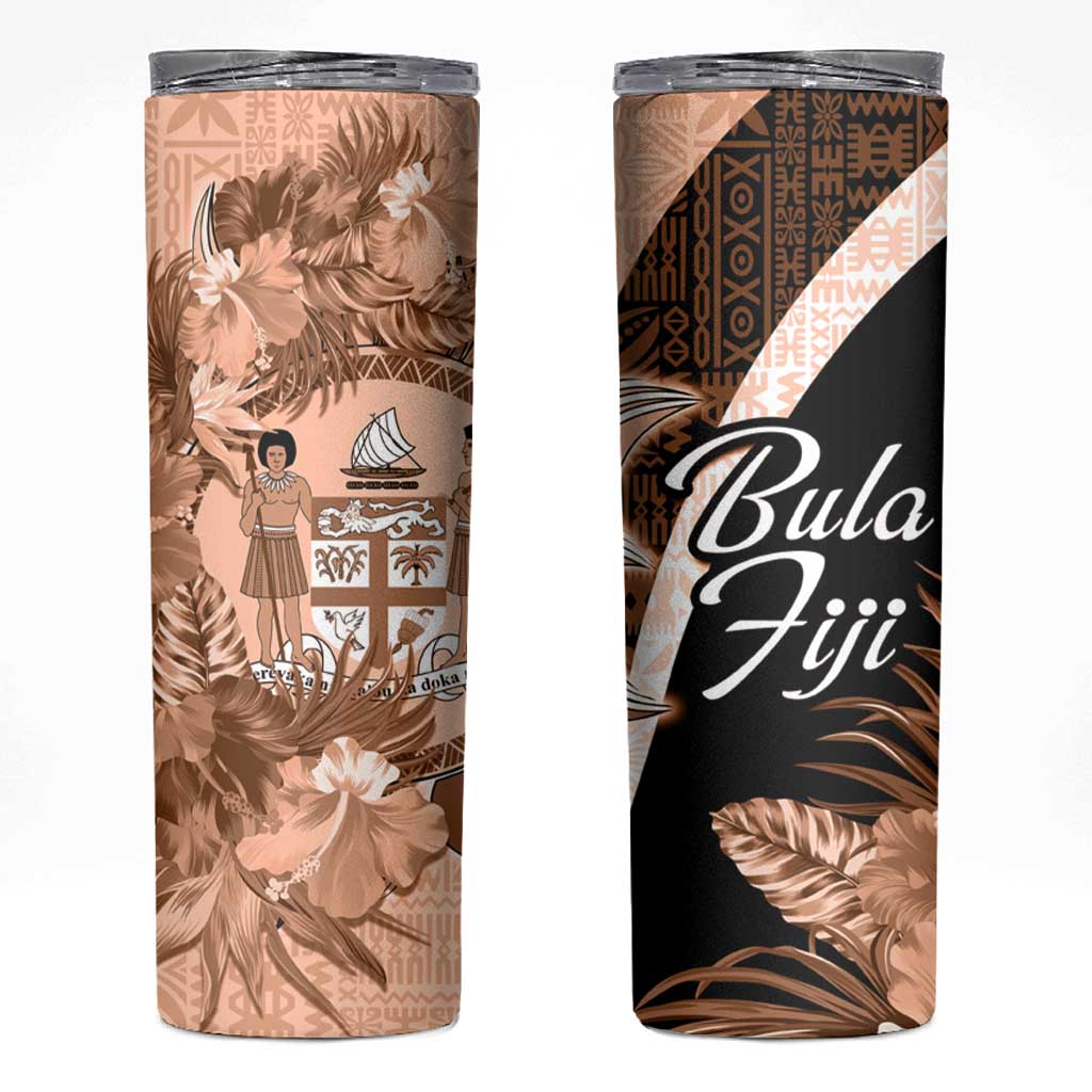 Bula Fiji Vintage Fijian Masi Pattern Skinny Tumbler Peach Fuzz Unique LT9 Peach Fuzz - Polynesian Pride