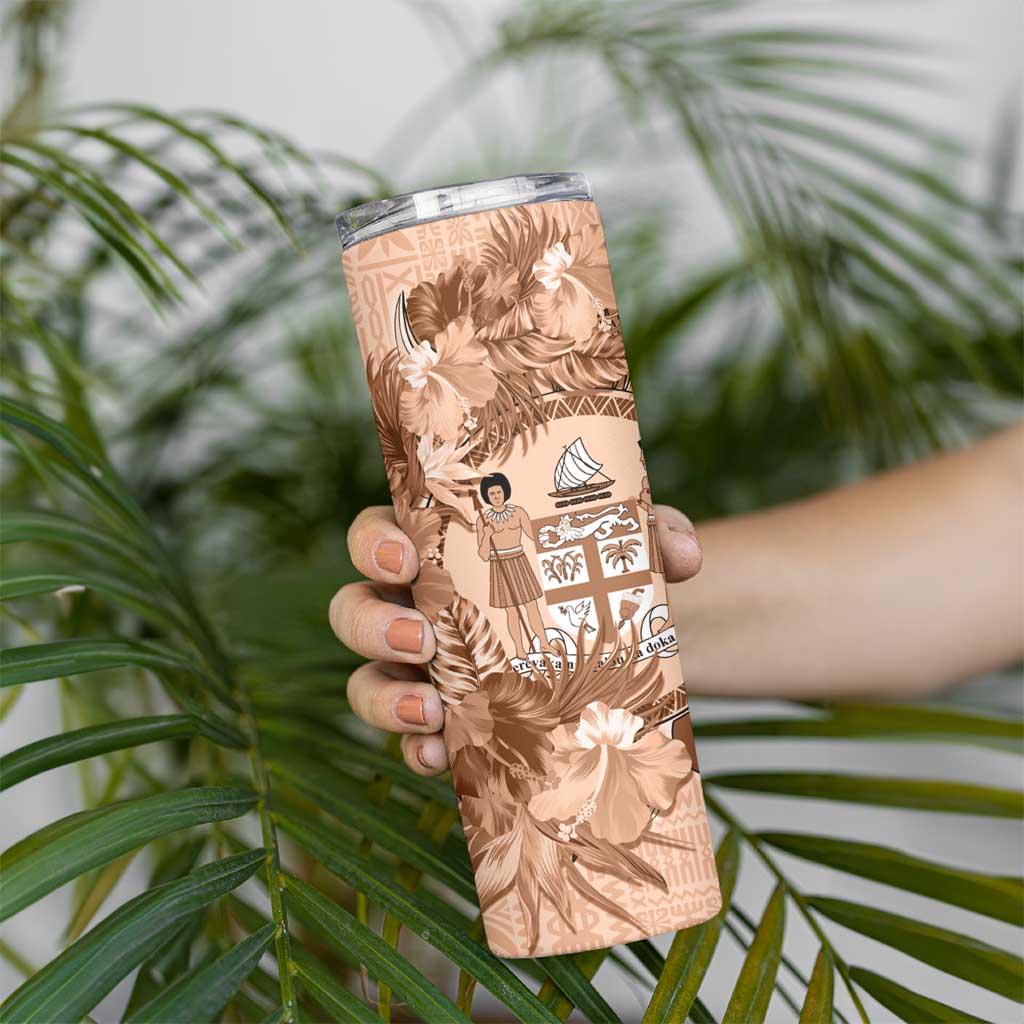 Bula Fiji Vintage Fijian Masi Pattern Skinny Tumbler Peach Fuzz Unique LT9 - Polynesian Pride