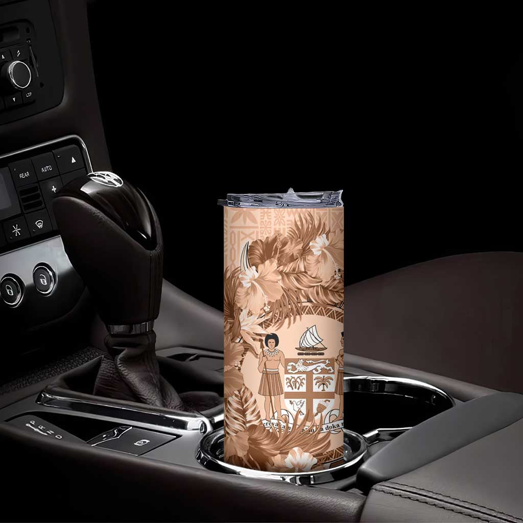 Bula Fiji Vintage Fijian Masi Pattern Skinny Tumbler Peach Fuzz Unique LT9 - Polynesian Pride