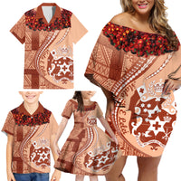 Vintage Tonga Kahoa Heilala Flower Family Matching Off Shoulder Short Dress and Hawaiian Shirt LT9 - Polynesian Pride