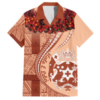 Vintage Tonga Kahoa Heilala Flower Family Matching Puletasi Dress and Hawaiian Shirt LT9 Dad's Shirt - Short Sleeve Peach Fuzz - Polynesian Pride