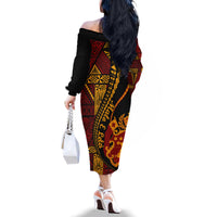 Vintage Tonga Malo E Lelei Ngatu Pattern Family Matching Off Shoulder Long Sleeve Dress and Hawaiian Shirt LT9 - Polynesian Pride
