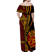 Vintage Tonga Malo E Lelei Ngatu Pattern Family Matching Off Shoulder Maxi Dress and Hawaiian Shirt LT9 - Polynesian Pride