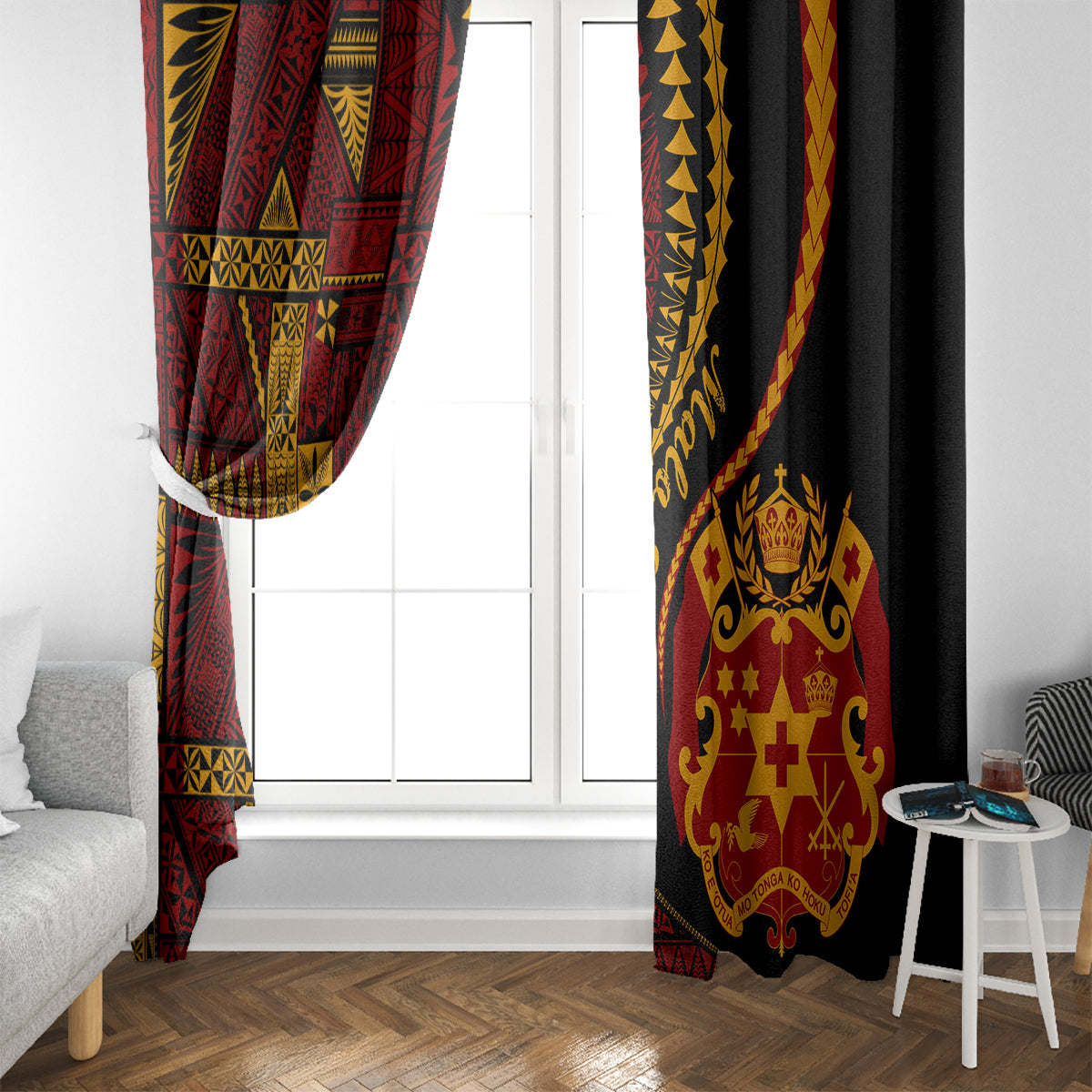Vintage Tonga Malo E Lelei Ngatu Pattern Window Curtain LT9 - Polynesian Pride