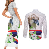 Philippines Eagle and Sampaguita Flowers Couples Matching Short Sleeve Bodycon Dress and Long Sleeve Button Shirt Polynesian Pattern LT9 - Polynesian Pride