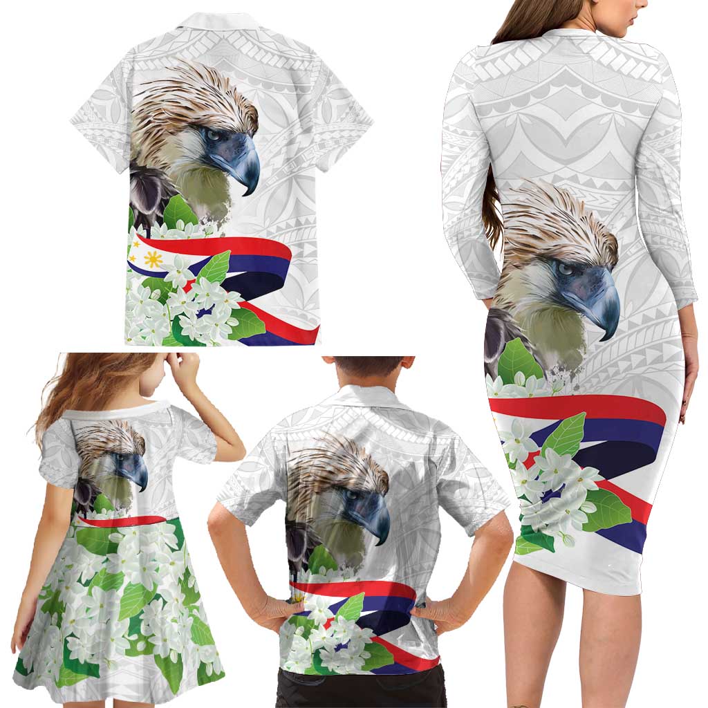 Philippines Eagle and Sampaguita Flowers Family Matching Long Sleeve Bodycon Dress and Hawaiian Shirt Polynesian Pattern LT9 - Polynesian Pride