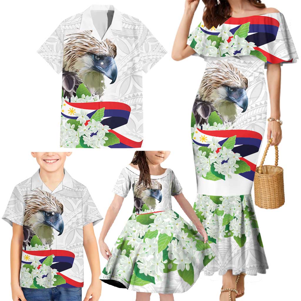 Philippines Eagle and Sampaguita Flowers Family Matching Mermaid Dress and Hawaiian Shirt Polynesian Pattern LT9 - Polynesian Pride