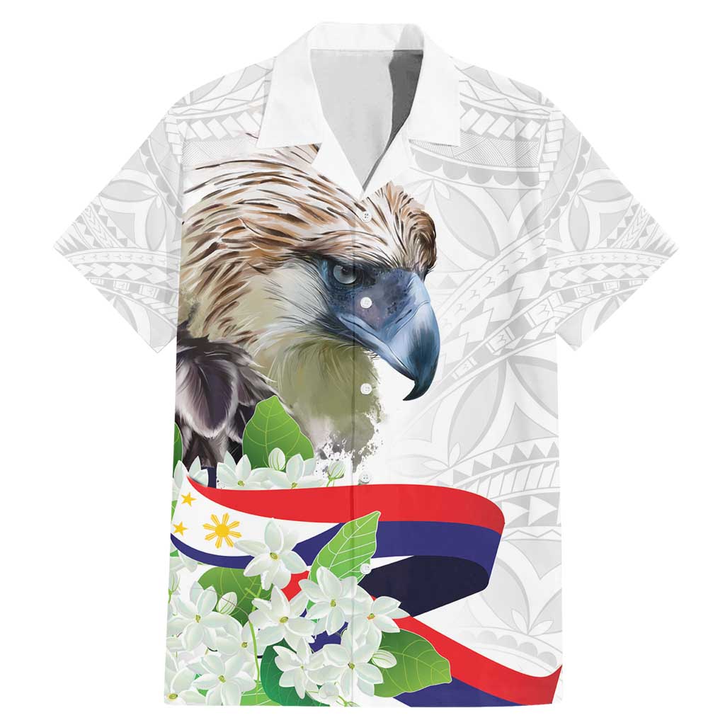 Philippines Eagle and Sampaguita Flowers Family Matching Mermaid Dress and Hawaiian Shirt Polynesian Pattern LT9 Dad's Shirt - Short Sleeve White - Polynesian Pride