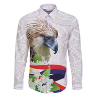 Philippines Eagle and Sampaguita Flowers Family Matching Off The Shoulder Long Sleeve Dress and Hawaiian Shirt Polynesian Pattern LT9 Dad's Shirt - Long Sleeve White - Polynesian Pride
