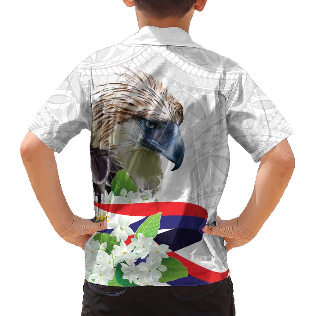 Philippines Eagle and Sampaguita Flowers Family Matching Short Sleeve Bodycon Dress and Hawaiian Shirt Polynesian Pattern LT9 - Polynesian Pride