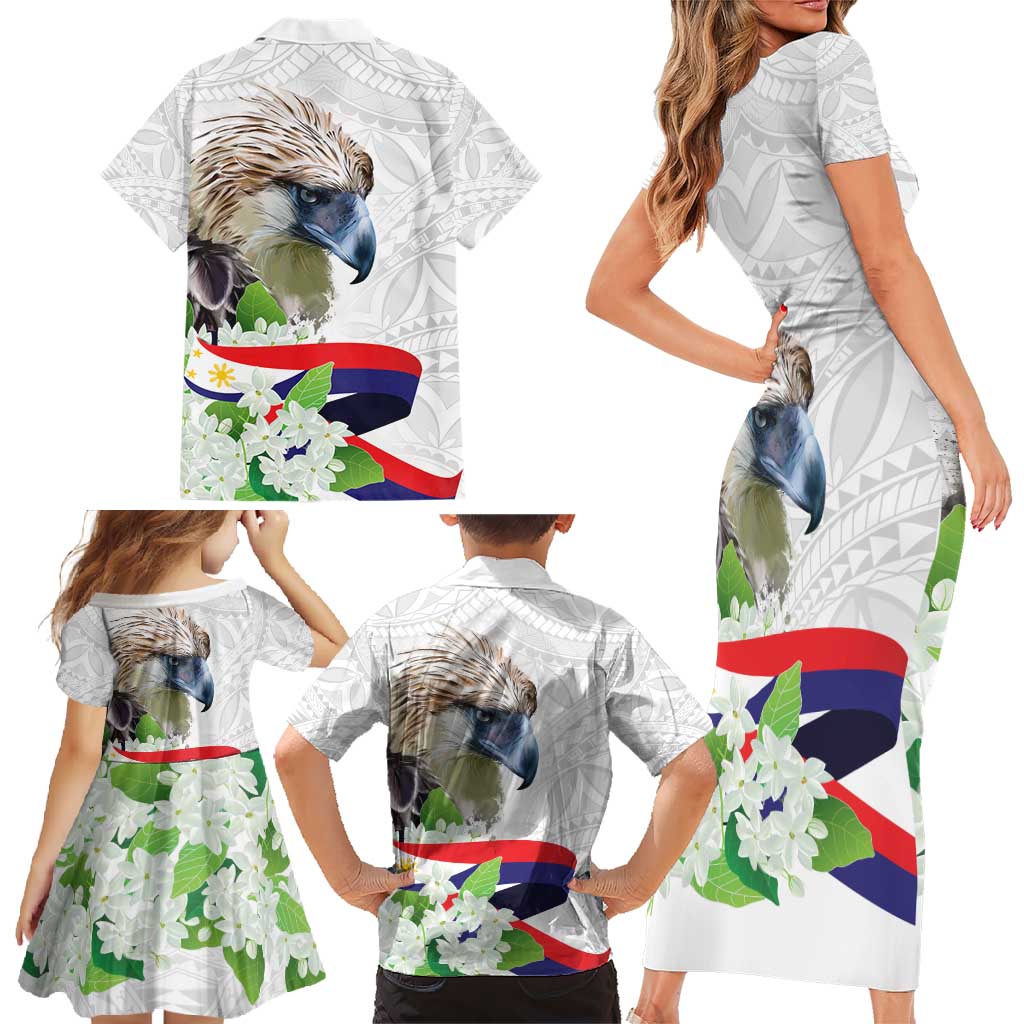 Philippines Eagle and Sampaguita Flowers Family Matching Short Sleeve Bodycon Dress and Hawaiian Shirt Polynesian Pattern LT9 - Polynesian Pride