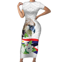 Philippines Eagle and Sampaguita Flowers Family Matching Short Sleeve Bodycon Dress and Hawaiian Shirt Polynesian Pattern LT9 Mom's Dress White - Polynesian Pride