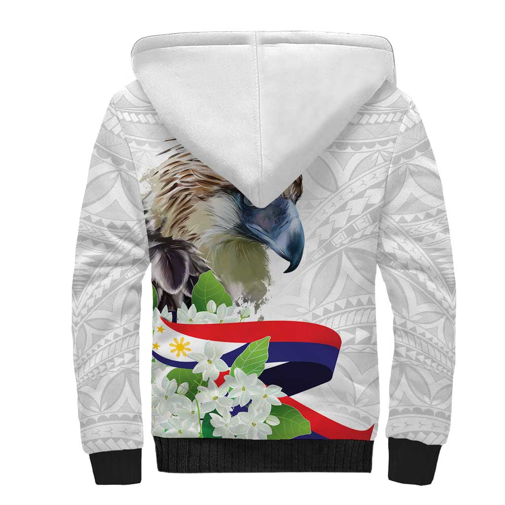 Philippines Eagle and Sampaguita Flowers Sherpa Hoodie Polynesian Pattern