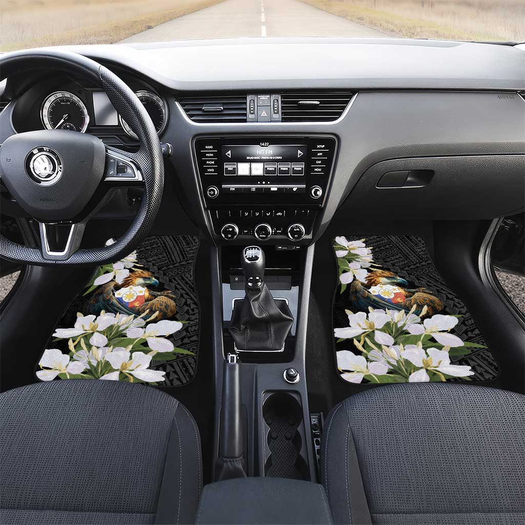 Philippines Eagle with Coat Of Arm Car Mats Simple Sampaguita Jasmine LT9 Set 2pcs - Front Black - Polynesian Pride