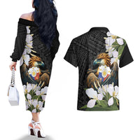 Philippines Eagle with Coat Of Arm Couples Matching Off The Shoulder Long Sleeve Dress and Hawaiian Shirt Simple Sampaguita Jasmine LT9 - Polynesian Pride