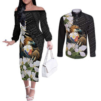 Philippines Eagle with Coat Of Arm Couples Matching Off The Shoulder Long Sleeve Dress and Long Sleeve Button Shirt Simple Sampaguita Jasmine LT9 Black - Polynesian Pride