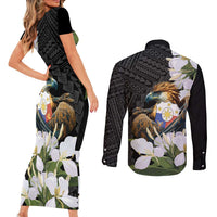 Philippines Eagle with Coat Of Arm Couples Matching Short Sleeve Bodycon Dress and Long Sleeve Button Shirt Simple Sampaguita Jasmine LT9 - Polynesian Pride