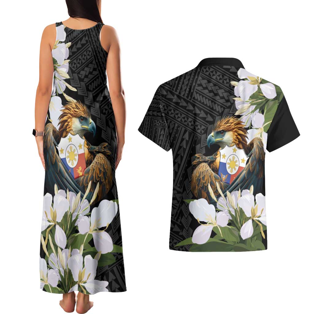 Philippines Eagle with Coat Of Arm Couples Matching Tank Maxi Dress and Hawaiian Shirt Simple Sampaguita Jasmine LT9 - Polynesian Pride