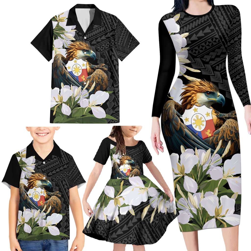 Philippines Eagle with Coat Of Arm Family Matching Long Sleeve Bodycon Dress and Hawaiian Shirt Simple Sampaguita Jasmine LT9 - Polynesian Pride