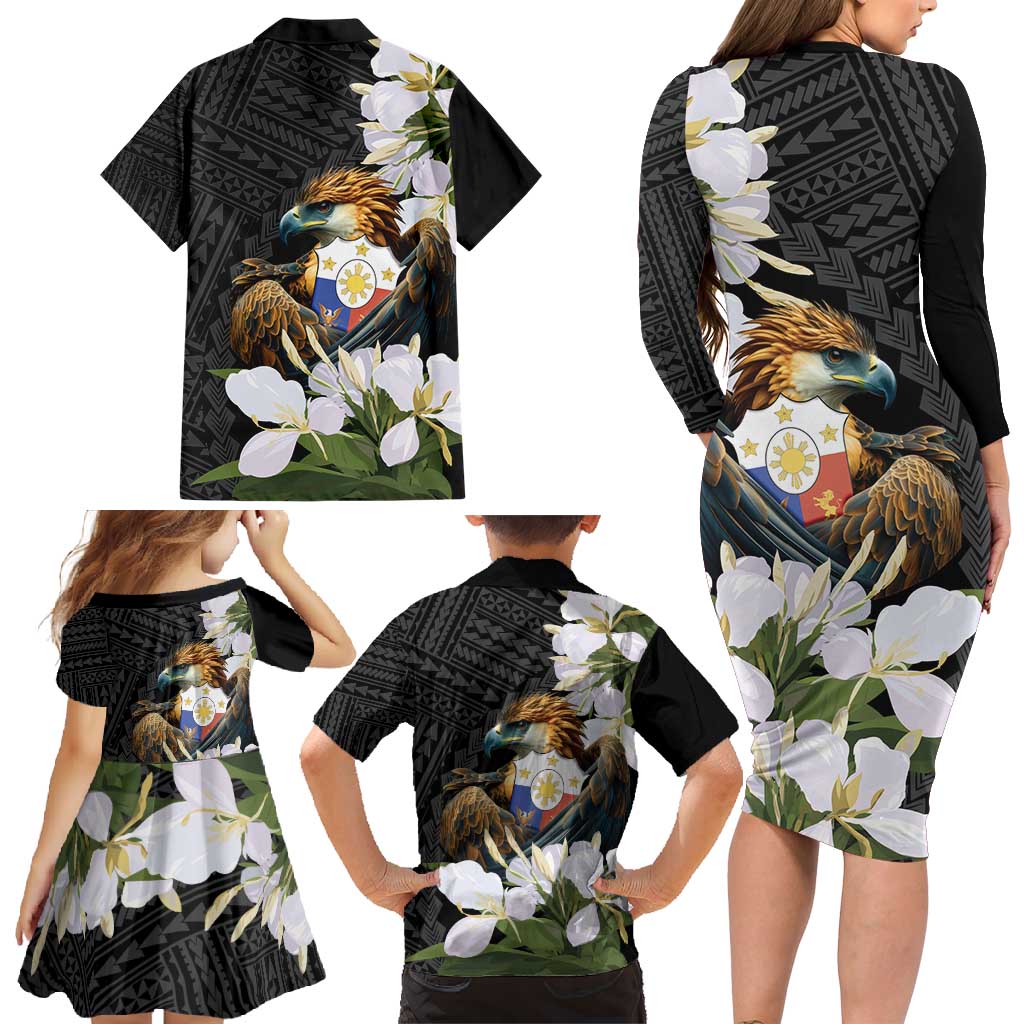 Philippines Eagle with Coat Of Arm Family Matching Long Sleeve Bodycon Dress and Hawaiian Shirt Simple Sampaguita Jasmine LT9 - Polynesian Pride